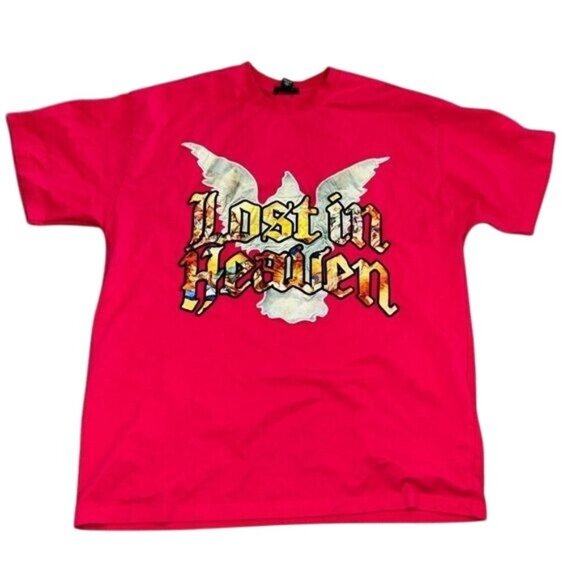 Forever 21 Red Graphic T-Shirt Lost In Heaven & Paradise Design Mens M Cotton Bl - Picture 1 of 7